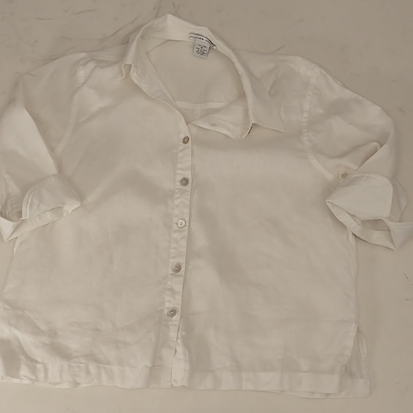 Two 100% Linen Blouses Lightweight White + 3/4 sleeve M Natural Fiber one floral - Picture 13 of 13